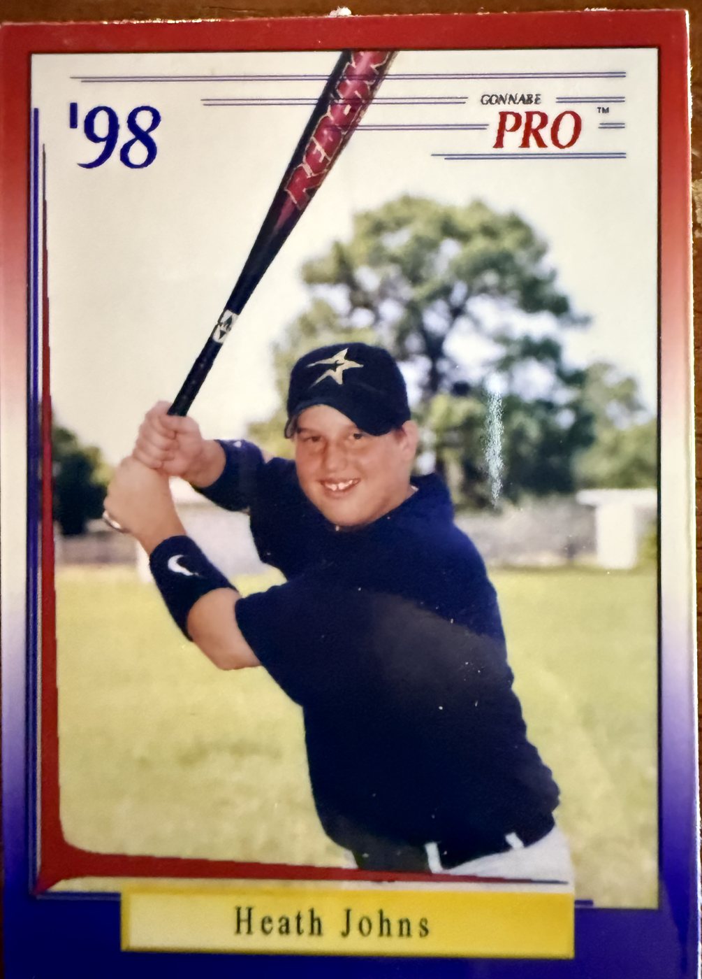 1998 baseball card of Heath at bat